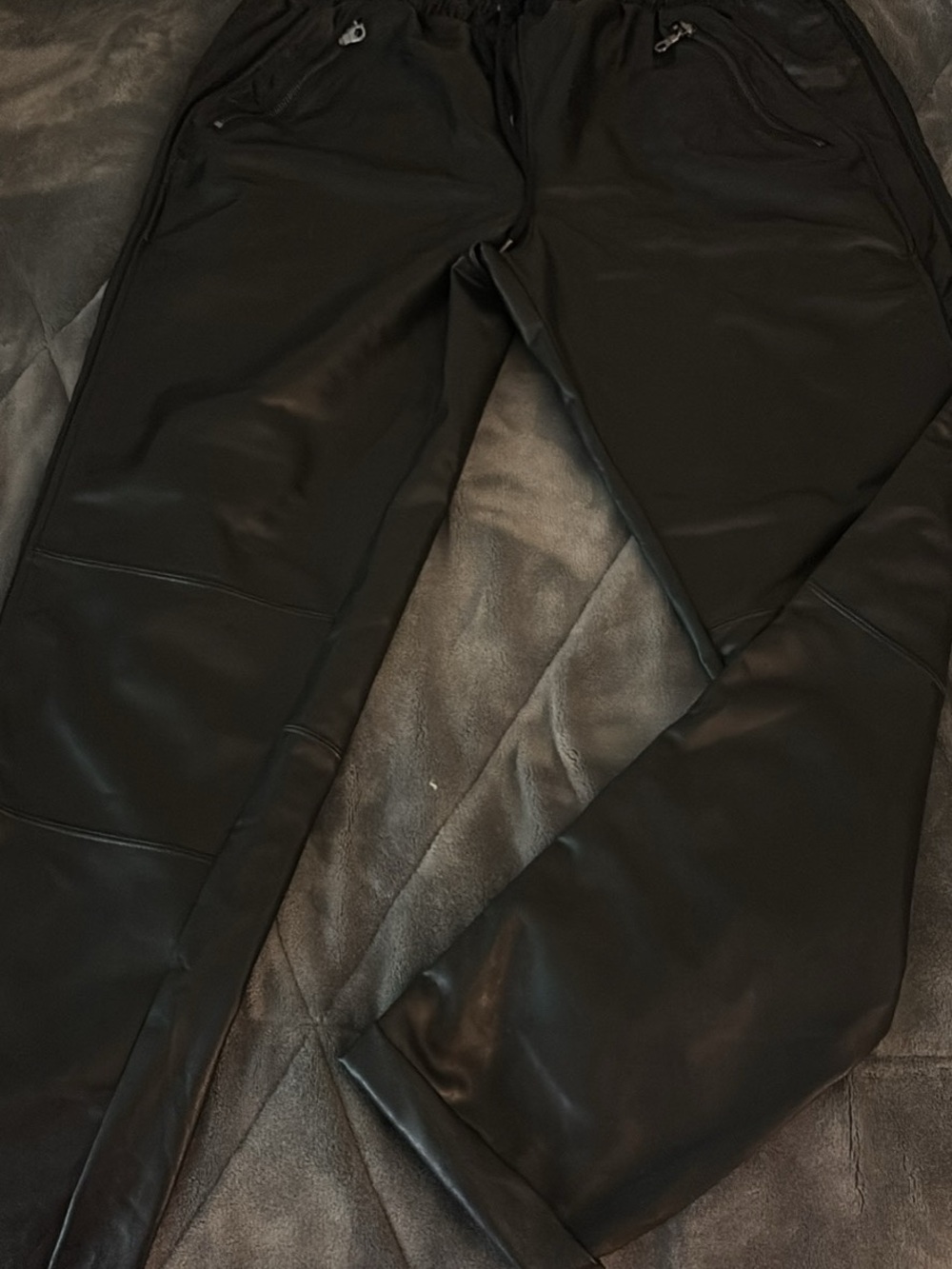 Womens Black Faux Leather Jogger Pants